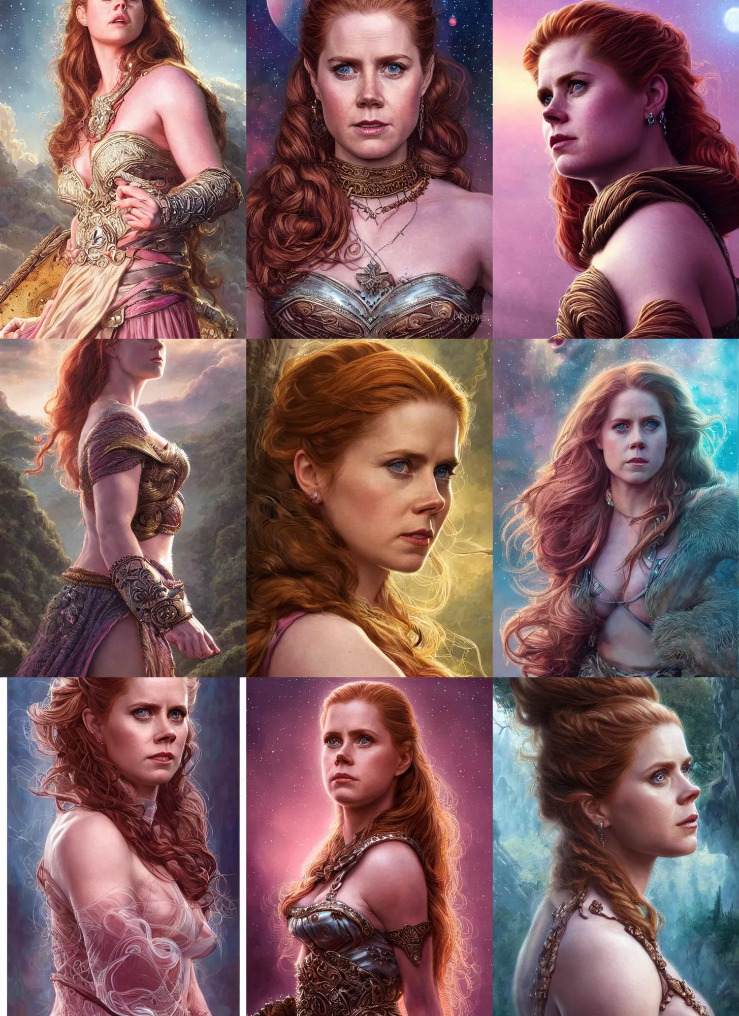 Image similar to extremely epic portrait of unimpressed Amy Adams as a ruggedly handsome Amazon heroine, intricate, elegant, highly detailed, centered, artstation, sharp focus, illustration, pink cloud bokeh, art by artgerm and donato giancola and Joseph Christian Leyendecker