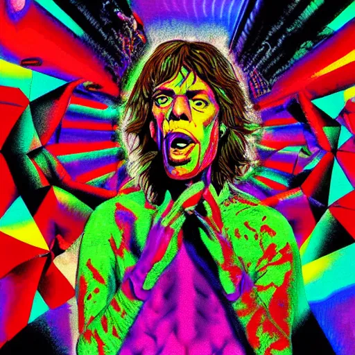 Prompt: mick jagger psychedelic trippy eldritch horror