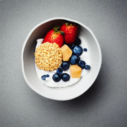 Prompt: studio lighting, photo of a cereal!! bowl!! shaped as bowie head, space oddity, healthy breakfast,