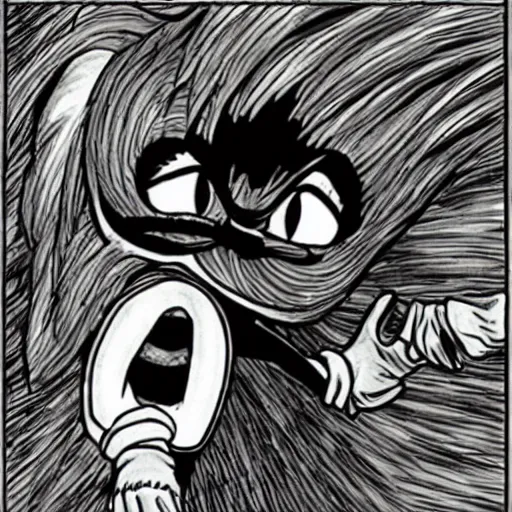 Image similar to sonic by junji ito, creepy, horror