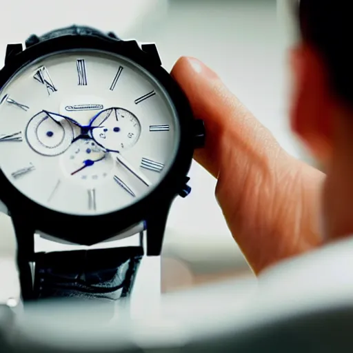 Image similar to A Pround doctor looking at his new watch, cinematic view, high quality