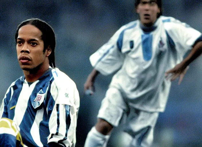 Prompt: a film still of ronaldinho gaucho in 2 0 0 1 space oddity