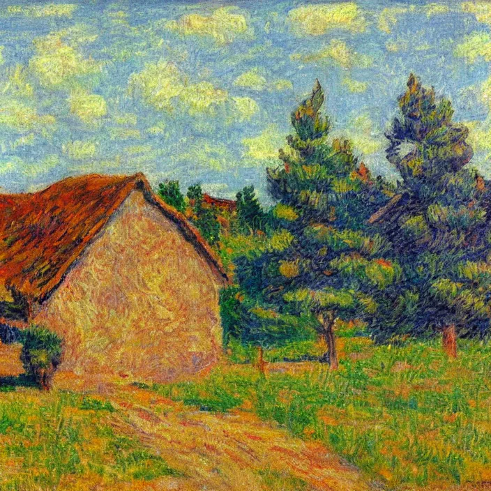 Image similar to a building in a serene landscape, post - impressionism