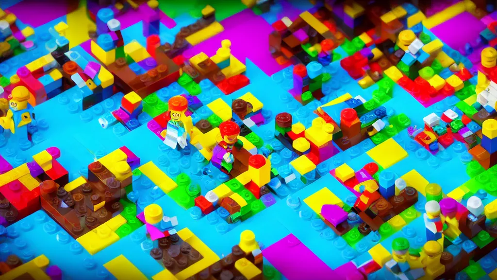 Prompt: indie old school bright unusual abstract Lego game