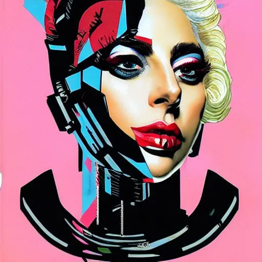 Image similar to a portrait of Lady Gaga as an android, by MARVEL comics and Sandra Chevrier