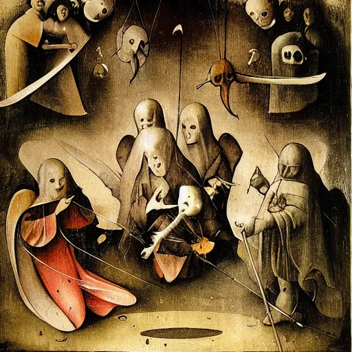 Image similar to angels and death by hieronymus bosch