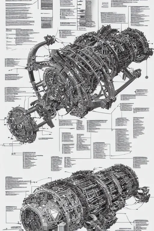 Image similar to aesthetically pleasant technical drawing of an open - source nuclear weapon machinery, hyperdetailed, complex, intricate, exploded view!!, 4 k, trending on artstation