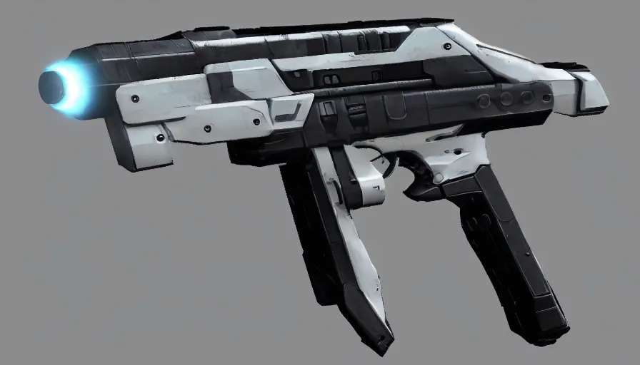 Prompt: extremely detailed ultra realistic side view photograph sci fi minimalist magnum pistol coilgun, detailed trigger, chemically propelled, battery, smooth streamline, battery and wires, railgun, chemrail, gauss, elegant sleek smooth body, white paint, smooth utopian design, ultra high quality, octane, cod, destiny, warframe, terminator