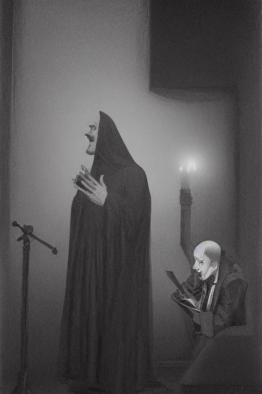 Image similar to Shakespeare as a black metal vocalist Edward Hopper and James Gilleard, Zdzislaw Beksisnski, higly detailed