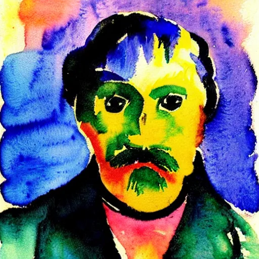 Prompt: a portrait a very ordinary person, by Emil Nolde, watercolour, astract, vivid colors, flat bold color