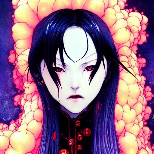 Image similar to vampire beautiful girl soft light painted by james jean and katsuhiro otomo and erik jones, inspired by evangeleon anime, smooth face feature, intricate oil painting, high detail illustration, sharp high detail, manga and anime 1 9 9 9