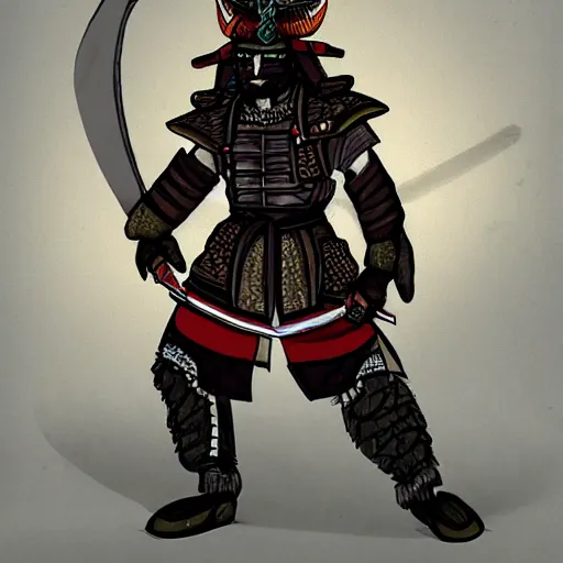 Prompt: a dragonborn as a samurai