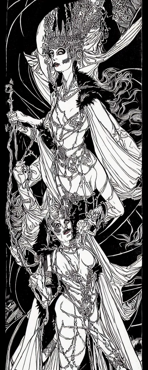 Image similar to the goblin queen by ambrose beardsley, high detail and fine lines, 8 k resolution