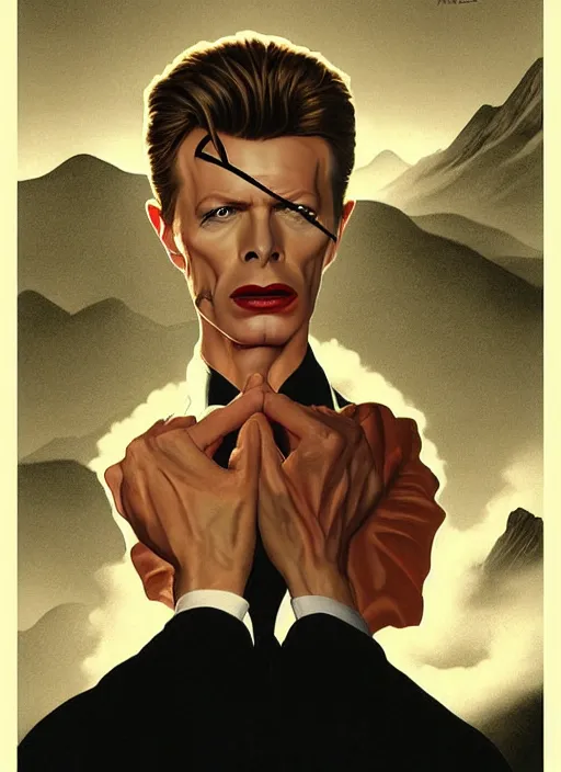 Image similar to twin peaks poster art, portrait of david bowie split by his dark side, by michael whelan, rossetti bouguereau, artgerm, retro, nostalgic, old fashioned