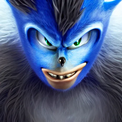 Prompt: perfectly - centered close - up face - portrait of evil sonic, intricate, elegant, super highly detailed, professional digital painting, artstation, concept art, smooth, sharp focus, no blur, no dof, extreme illustration, unreal engine 5, 8 k, by anne stokes