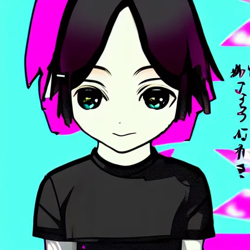 Image similar to vaporwave character face portrait of a singular kawaii chibi in the sytle of vaporwave, in simple background, nendoroid eyes, anime waifu, ukiyoe