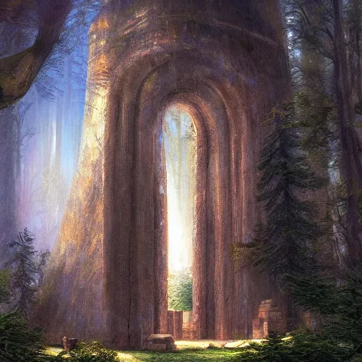 Prompt: phoenician temple in the woods of maine, artstation, matte oil painting, crisp, sharp, darrell k sweet, mysterious