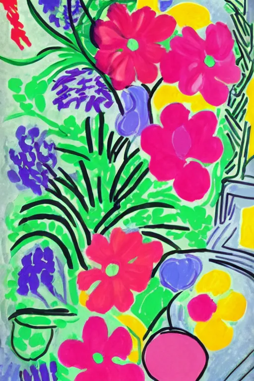 Image similar to henri matisse style bloom flowers, modern, eclectic, digital illustration, by henri matisse