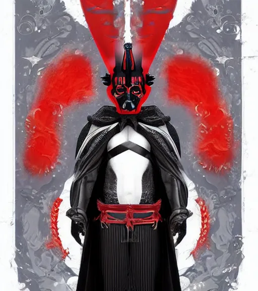 Image similar to beautiful male character inspired by venice carnival and pop art darth maul | | digital artwork made by greg rutswork, anna dittmann and lois van barlee, symmetrical, anatomically correct