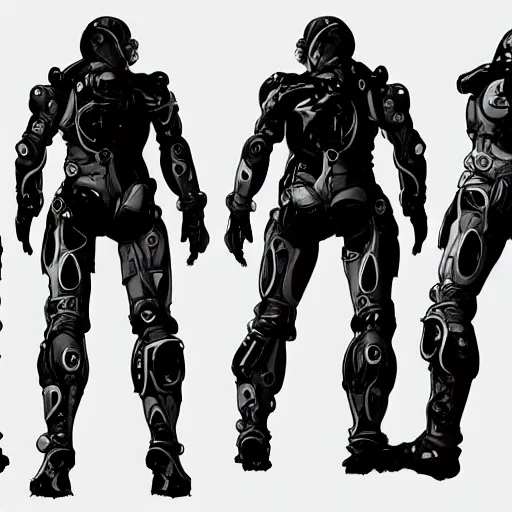 Image similar to character sheet of Ludens from Death Stranding by Yoji Shinkawa and Artgem, trending on Artstation concept arts