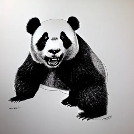 Image similar to muscular buff panda, highly detailed, pencil sketch