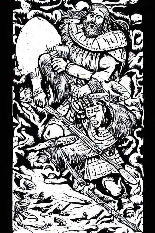 Image similar to ancient historically accurate depiction of the Bible Character Goliath of Gath, the Philistine warrior giant by mcbess