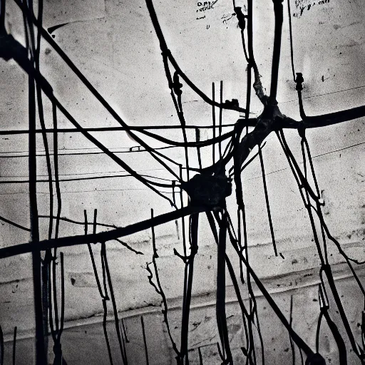 Image similar to a dark occult ritual of wires skin and decay, moody, hyperrealism, 8 k photo, atmospheric