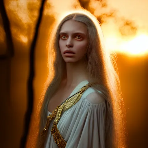 Image similar to photographic portrait of a stunningly beautiful high priestess of the rosicrucian order female in soft dreamy light at sunset, contemporary fashion shoot, by edward robert hughes, annie leibovitz and steve mccurry, david lazar, jimmy nelsson, breathtaking, 8 k resolution, extremely detailed, beautiful, establishing shot, artistic, hyperrealistic, beautiful face, octane render