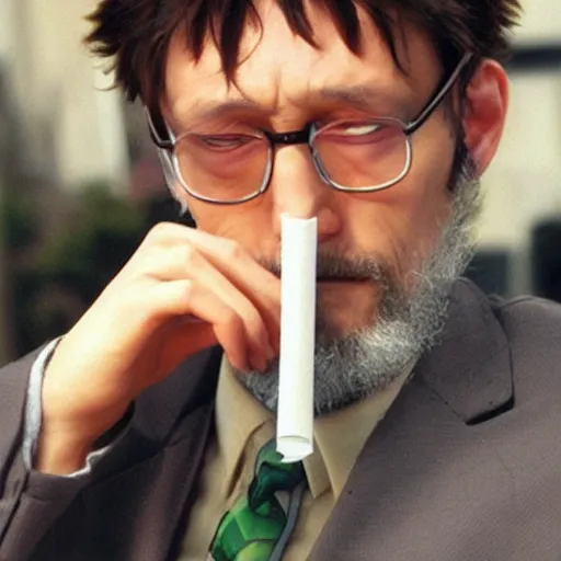 Prompt: gendo ikari smoking a joint, ultrarealistic