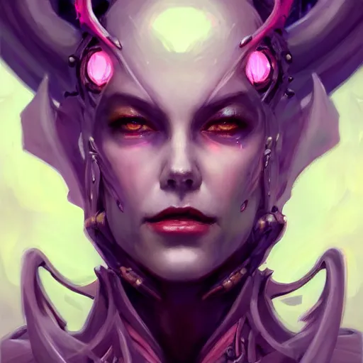 Image similar to a portrait of a beautiful demonic cybernetic grand duchess of hell, cyberpunk concept art by pete mohrbacher and wlop and artgerm and josan gonzales, digital art, highly detailed, intricate, sci-fi, sharp focus, Trending on Artstation HQ, deviantart, unreal engine 5, 4K UHD image