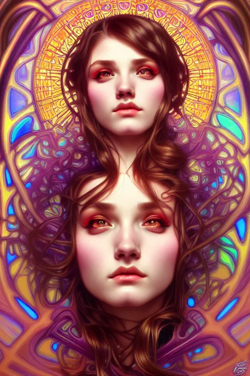 Image similar to overlord, psychedelic, portrait, highly detailed, deep focus, elegant, digital painting, smooth, sharp focus, illustration, ultra realistic, 8 k, art by artgerm and alphonse mucha