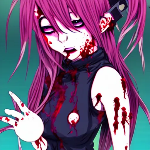 Image similar to zombie anime girl | colorful | terrifying