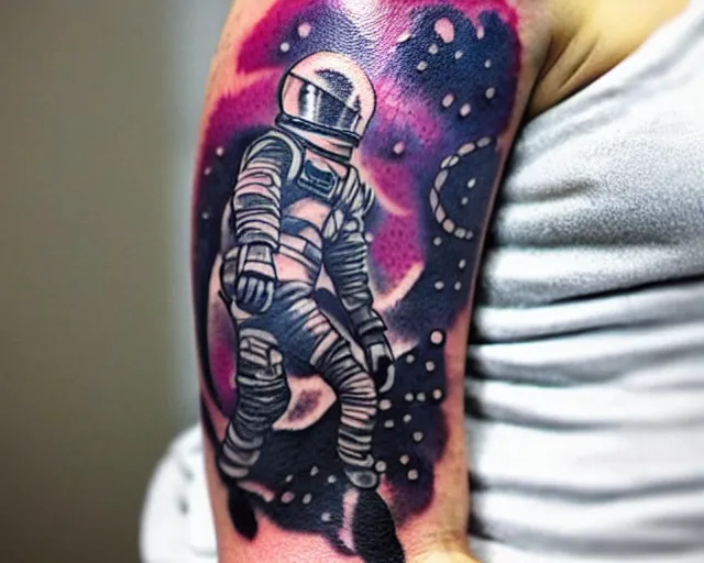Image similar to a tattoo of space pioneers, black tattoo ink