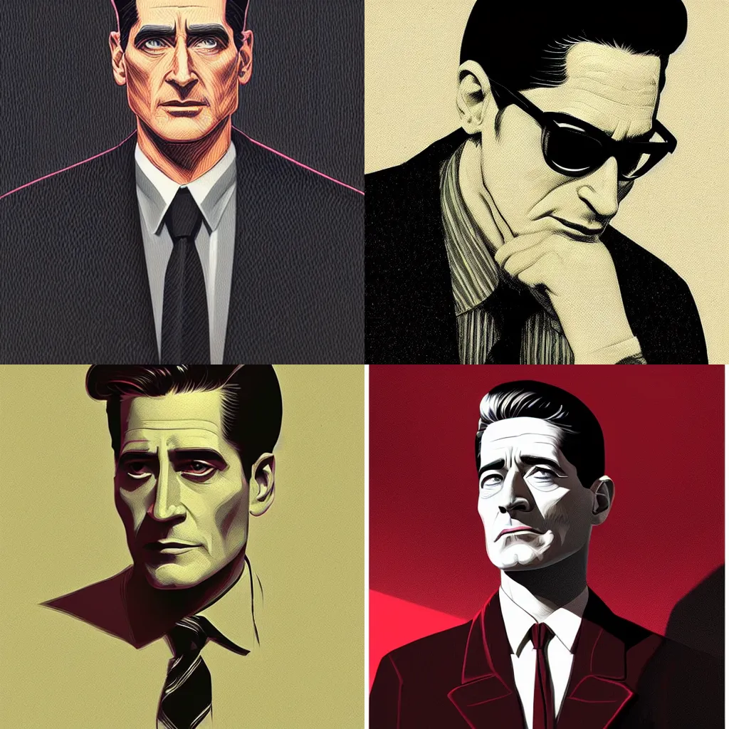 Prompt: Retro Noir Portrait of Dale Cooper from Twin Peaks intricate, elegant, highly detailed, digital painting, artstation, concept art, smooth, sharp focus by Moebius, Kilian Eng, Deathburger, dan mumford