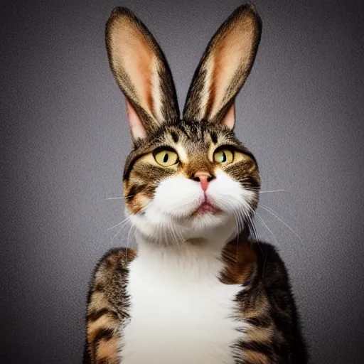 Image similar to high quality studio portrait of a cat with floppy bunny ears