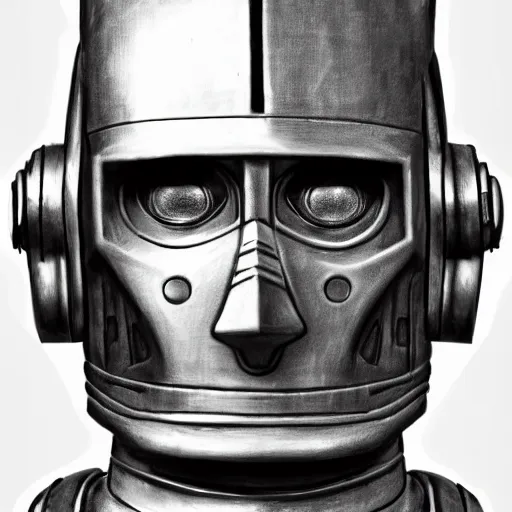 Image similar to close up realistic cyberman with half of his mask broken off showing david tennant pencil sketch cinematic lighting, render, fantasy