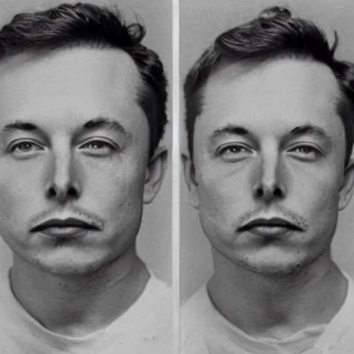 Prompt: a mugshot from the 1950’s of elon musk