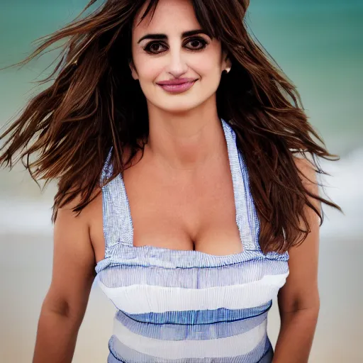 Prompt: a portrait of penelope cruz in a beach, sigma 8 5 mm f / 1. 4