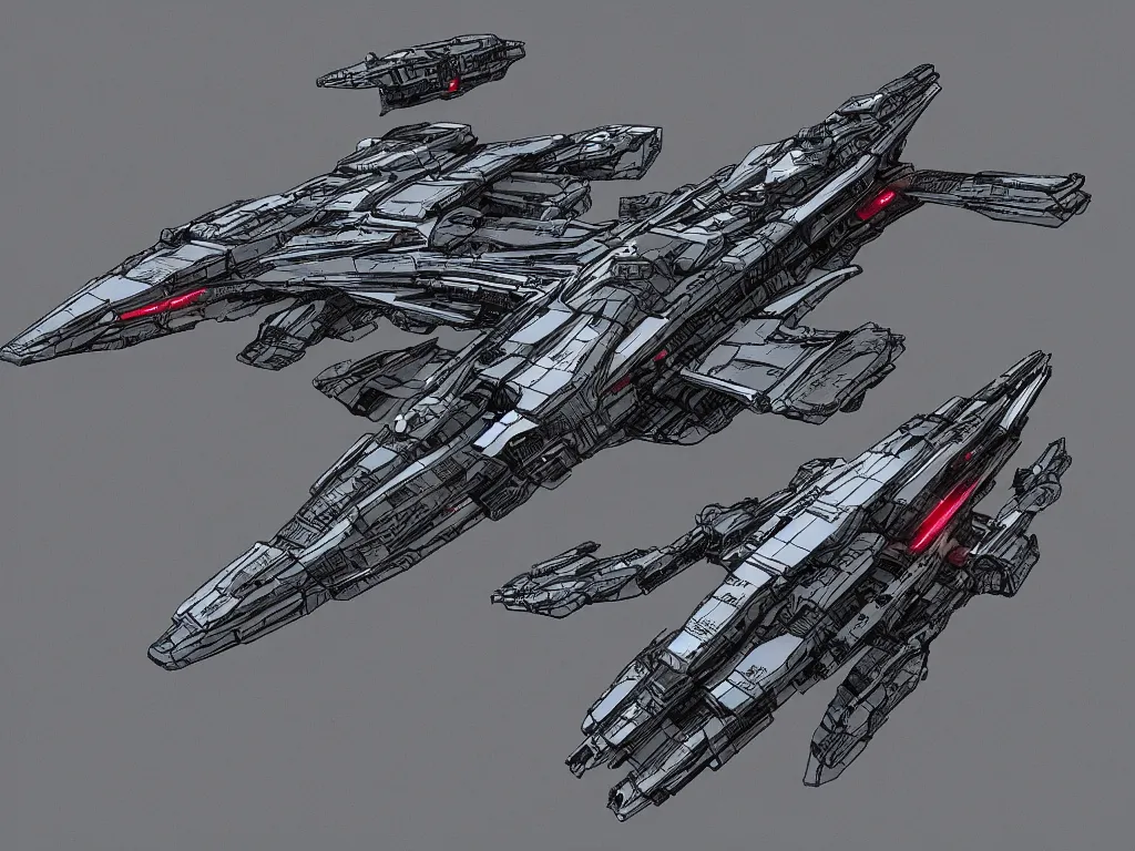 Prompt: full view of a a super cool spaceship equipped for battle and hyperspace, digital asset on black background