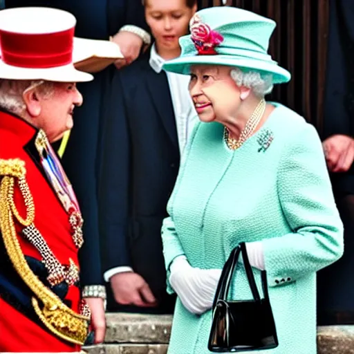 Prompt: the queen of england making a rude gesture in a magazine cover photo.