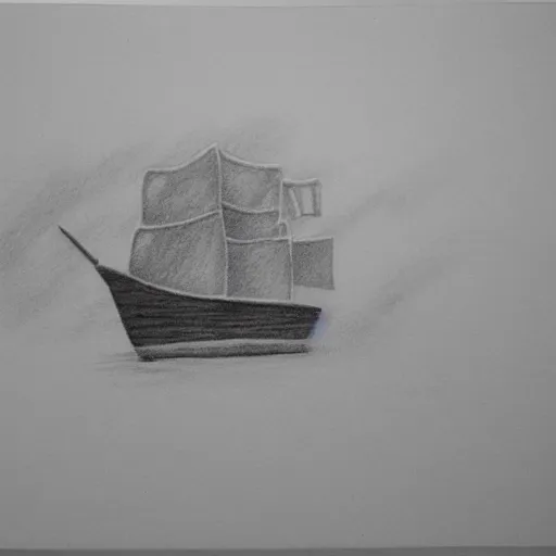 Image similar to A ship on a deserted island, pencil drawing on white background