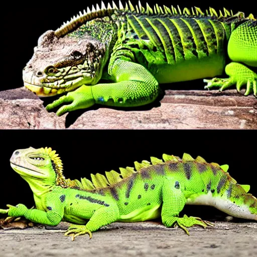 Image similar to crocodile and iguana hybrid, half crocodile half iguana