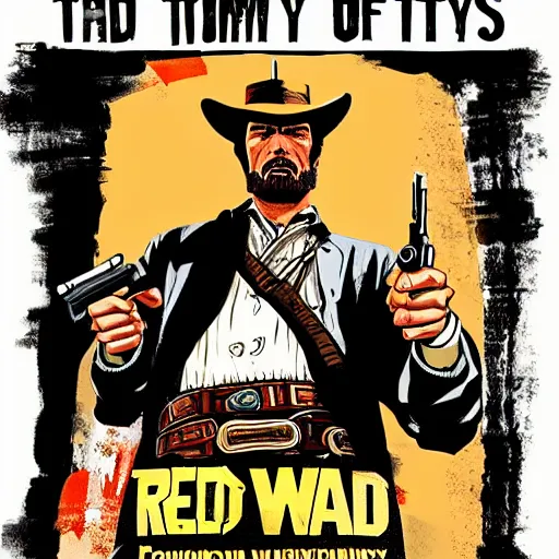 Image similar to a cowboy in the style of red dead redemption, lucky luke, the good, the bad and the ugly, clint eastwood, steven seagal, donald trump, glory days, patriotism