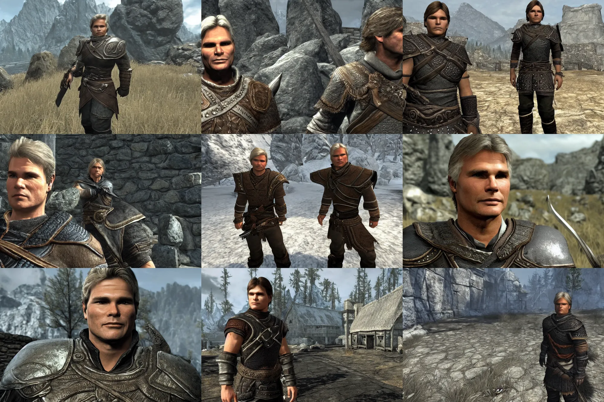 Prompt: still image of a young richard dean anderson as a whiterun guard in skyrim, unreal engine