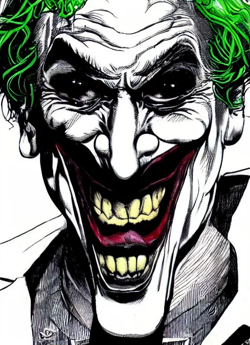 Prompt: portrait of the joker, ink, by jim lee