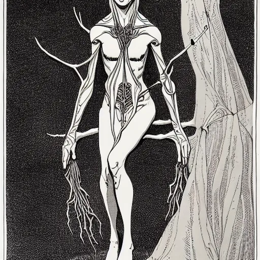 Prompt: full body of an elven witch,intricate, veins, by Hugo pratt, ultradetailed