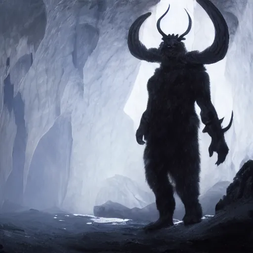 Prompt: devil posing in the ice cave. greg rutkowski. boris vallejo. color grading lut 3 8 4 0 x 2 1 6 0