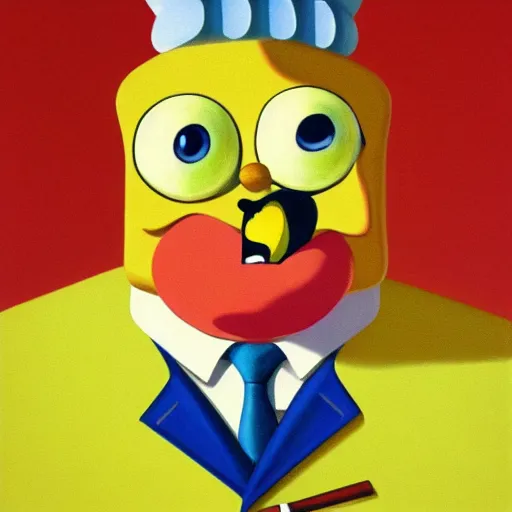Prompt: beautiful portrait of spongebob squarepants, painted by rene magritte, highly detailed, trending on artstation