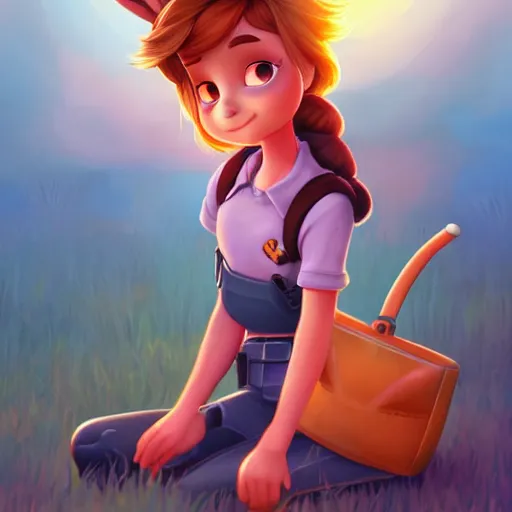 Prompt: fan art of a young woman that looks like Judy Hopps, romantic mood, sunset, deviantart, trending on artstation