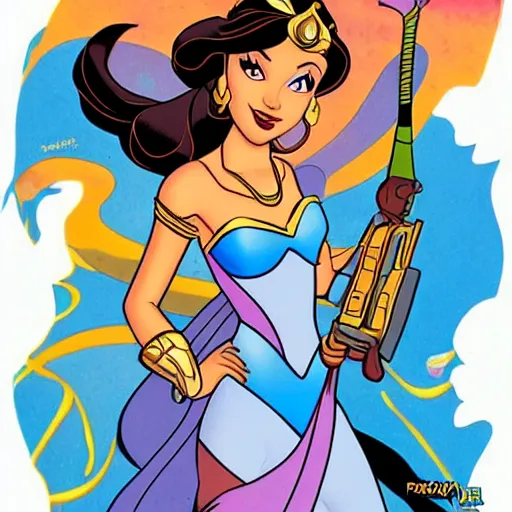 Prompt: princess jasmine as a scifi hero